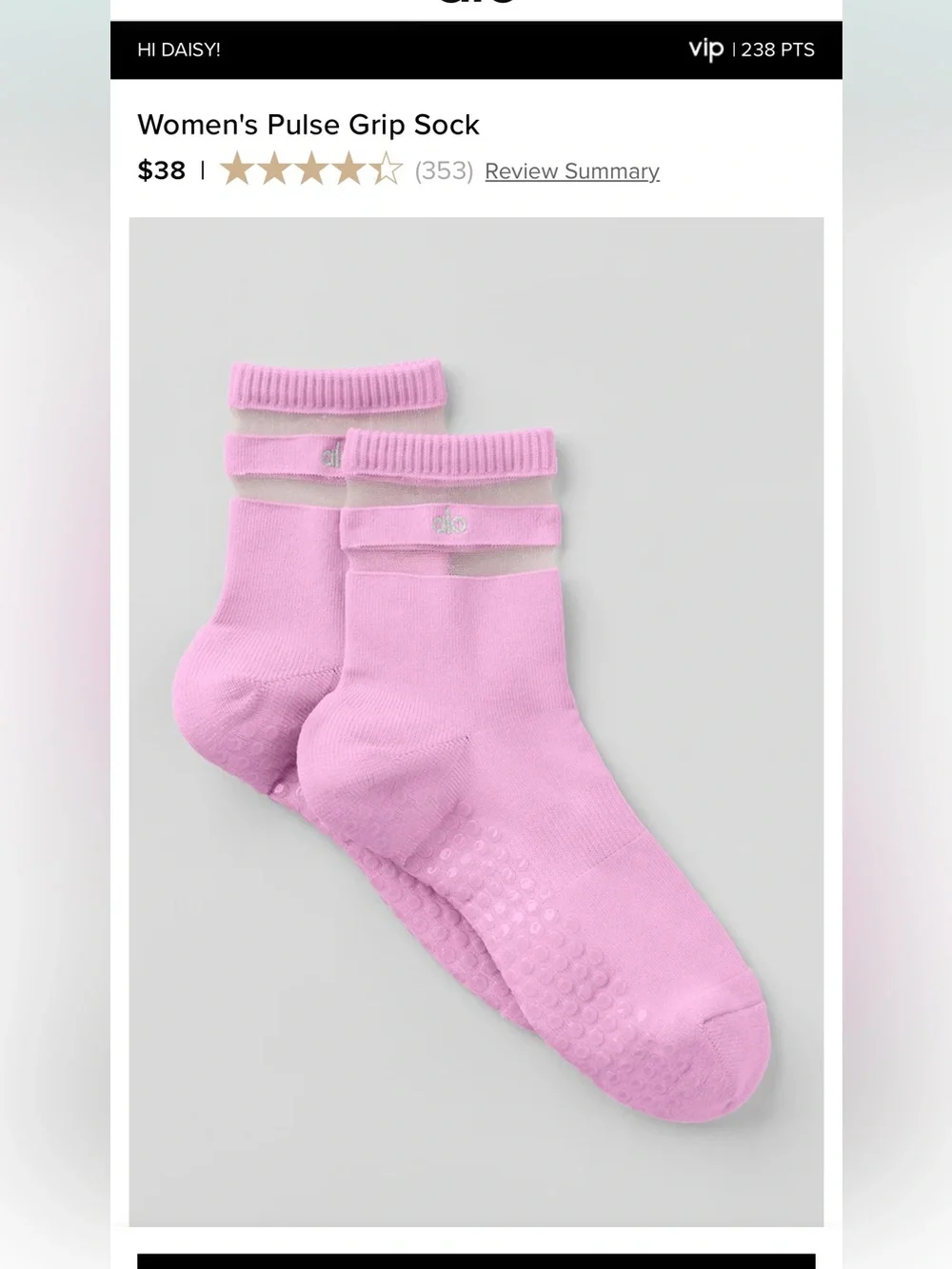 Alo Yoga Women's Pulse Grip Sock - Pink size M/L